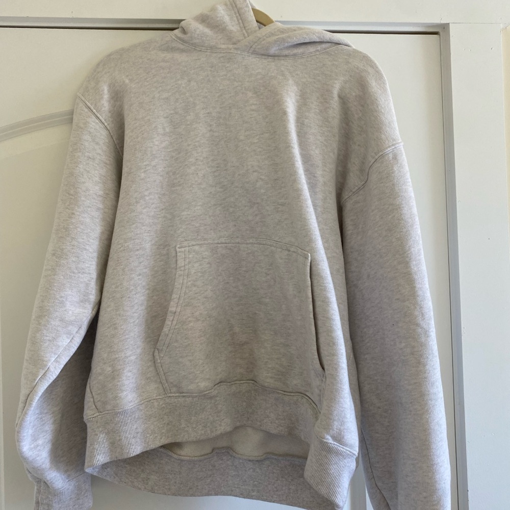 Aritzia TNA Cozy Fleece Perfect Hoodie - Heather Cloud White, Size Large